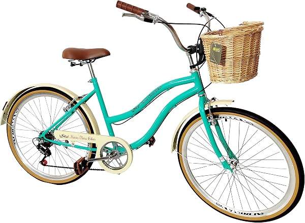 Bicicleta Aro 26 Retrô Vintage Feminina Cesta Vime 6v Verde Maria Clara Bikes