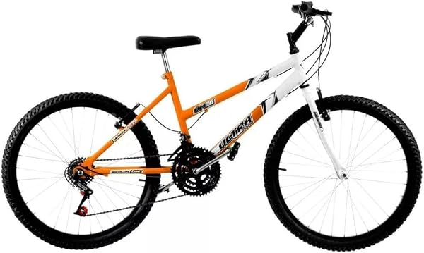 Ultra Bikes Esporte Bicolor Aro 26 Reforçada Freio V-Brake 18 Marchas Laranja/Branco